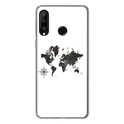 Produktbild von MuchoWow® Handyhülle Schutzhülle Hülle für Huawei P30 Lite Weltkarte - Gold - Schwarz - Windrose Silikon Softcase Handy Hülle - Handyhülle