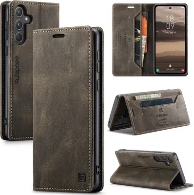 Produktbild von Galaxy A55 Hülle, Retro Kunstledertasche Stand Schutzhülle für Samsung Galaxy A55 Kupfer