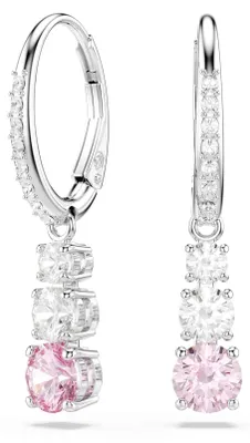Image de Boucles d'oreilles pendantes Swarovski Stilla Attract, sertissage rond, couleur rose, plaqué rhodium