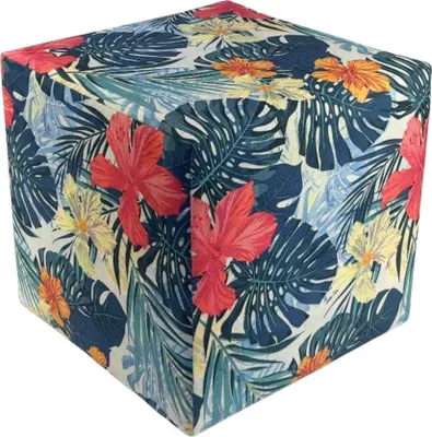 Obrázok produktu pre Velúrová stolička TROPIC 40x40 cm štvorcová - mäkká čalúnená stolička s kvetinovým vzorom - modrá