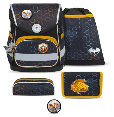 Produktbild von Belmil Compact ergonomisches Schulranzen-Set 5-teilig "Dragon" mit Brustgurt, Magnetverschluss, einem Patch