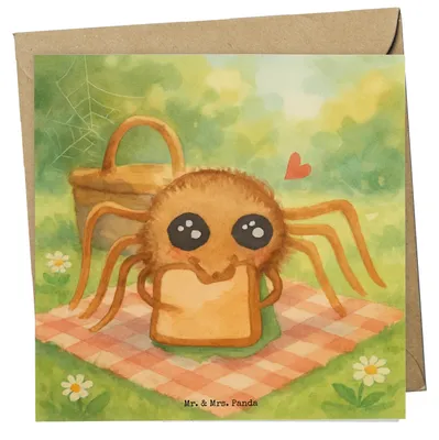 Produktbild von Mr. & Mrs. Panda Klappkarte Spinne Agathe Sandwich Design - Weiß - Geschenk, Mut, Hunger, Alles Wird gut, doppelkarte, Glück, Grußkarte, anlasskarte, Hungrig, faltkarte