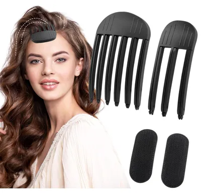 Produktbild von Haarspangen für Volumen, 4-teiliges Set mit Volumenspangen, Volumenhaarnadeln, Volumenspangen für den Haaransatz, unsichtbare Haarspangen, Lockenwickler für Volumen, Volumen am Ansatz für alle Haartypen (schwarz)