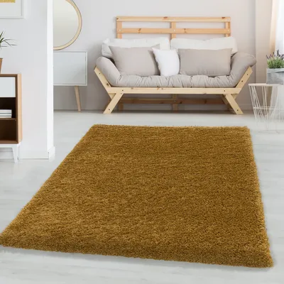 Obrázek produktu pro Jednobarevný koberec, nadčasový jednobarevný koberec do obývacího pokoje, ložnice nebo kanceláře, velikost: 120 cm Kulatý, Barva: Zlatá