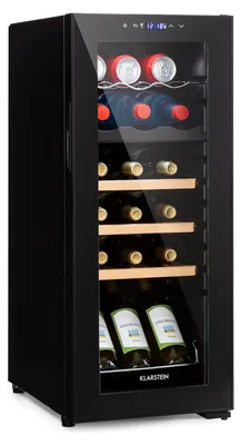 Zdjęcie produktu dla Szafka na wino Klarstein Bovella 18 Duo+, 2 strefy, 50 l, 18 butelek, szklane drzwiczki