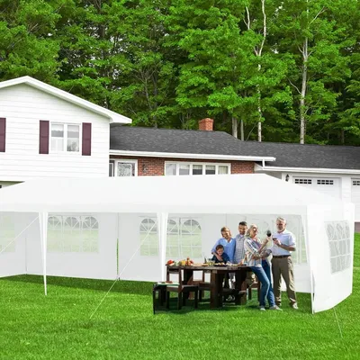 Obrázek produktu pro Pavilonový stan 3 x 9 m zahradní altán zahradní stan s 5 odnímatelnými bočními stěnami bílá