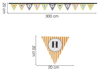 Productafbeelding van Halloween decoratiebanner, vlaggetjes, feestaccessoires, pompoen, griezelig, geesten, zwart, oranje, groen. Kleur: Meerkleurig