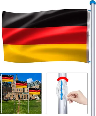 Produktbild von ROSEJANE Aluminium Fahnenmast 6,5 m mit Deutschlandflagge 150 x 80 cm, Bodenhülse, Hissvorrichtung und Seil, höhenverstellbar