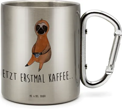Produktbild von Mr. & Mrs. Panda Thermobecher Faultier Kaffee - Transparent - Geschenk, Teetasse, Coffee, thermotasse, Edelstahl-Thermobecher, Edelstahltasse, Kaffeetasse