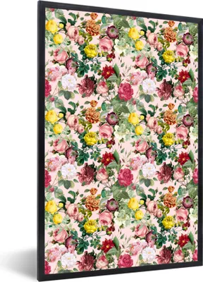 Produktbild von MuchoWow® MuchoWow® Gerahmtes Poster Rosen - Blumen - Collage - Gelb 40x60 cm - Poster mit zchwarzem Bilderrahmen - Papierdruck - Wandbilder