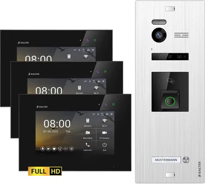 Produktbild von Balter EVO HD Video Türsprechanlage mit Fingerprint und RFID für 1 Familienhaus, 3x Monitore