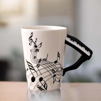 Produktbild von Keramiktasse mit Klavier Henkel, Musiknoten, 250ml