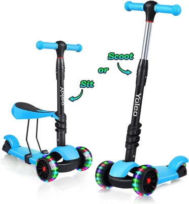 Produktbild von YOLEO 3-in-1 Kinder Roller Scooter mit abnehmbarem Sitz – Höhenverstellbarer Kickroller mit leuchtenden PolyurethanRädern, Stoßdämpfung, Sitzfunktion für Kleinkinder ab 2 Jahren, Jungen & Mädchen