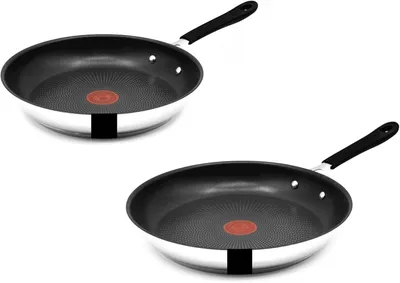 Two frying pans are shown against a white background.