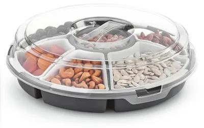 Productafbeelding van Servies- en transportset met 6 schalen – Ø 33 cm – Ronde containers voor voorgerechten en sauzen met deksel – Voorgerechtenbord, voorgerechtencontainer, sauskommen, tapasbakjes, serveerschaal, vaatwasmachinebestendig