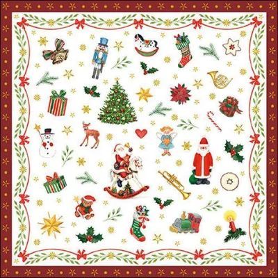 Produktbild von 20 Servietten Ornaments all over red - Kleine Weihnachtssymbole rot 33x33cm