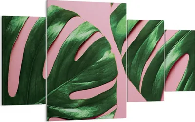Produktbild von Bild auf Leinwand - Leinwandbild - 4 Teile - Monstera Blatt Rosa - 160x90cm - Wand Bild - Wanddeko - Wandbilder - Leinwanddruck - Bilder - Wanddekoration - Leinwand bilder - Wandbild - DL160x90-4407