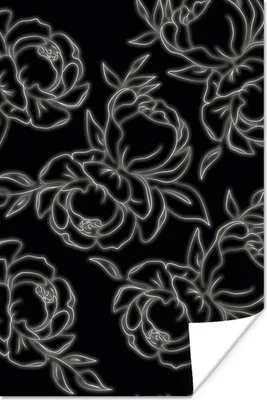 Produktbild von MuchoWow® Poster Rosen - Blumen - Muster - Linienkunst 80x120 cm - Papierdruck