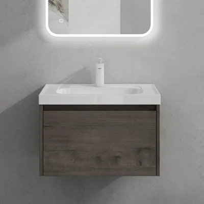 Immagine prodotto di doporro Mobile Bagno Sospeso 60cm, Mobile da Bagno con Cassetto Include Lavabo Bianco Salerno F162, Rovere scuro