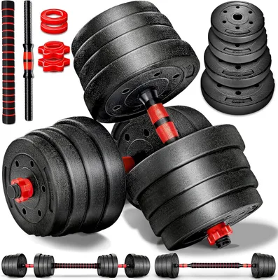 Immagine prodotto di Set di manubri regolabili - Set di pesi - Allenamento della forza - Bilanciere/manubri 2-in-1 - Fino a 40 kg - Nero