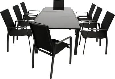 Produktbild von DEGAMO Gartengarnitur ELBA 9-teilig, Aluminium anthrazit + Glas + Kunstgewebe