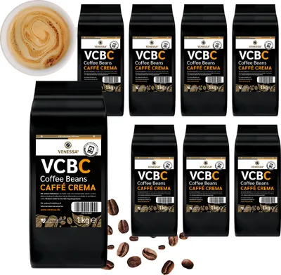 Produktbild von VENESSA VCBC Caffè Crema 8 x 1kg ganze Kaffeebohnen - natur geröstet - 100% Robusta