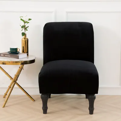 Produktbild von Armless Chair Slipcover Stretch Samt Elasthan Stuhlbezüge  Stuhlbezug Ohne Sesselbezüge Möbelschutzbezüge Abnehmbar Waschbar Für Home Hotel Wohnzimmer(Schwarz)