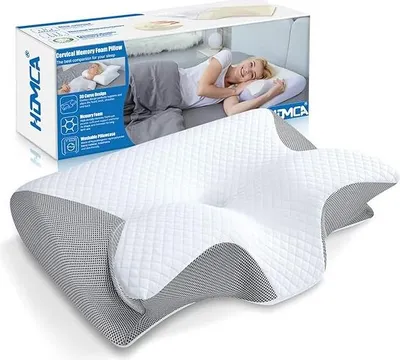 Produktbild von 2 in 1 Ergonomisches Nackenkissen Orthopädisches Kopfkissen Memory Foam Kissen für Rücken-, Seiten- und Bauchschläfer, 60x40x12/14cm, Grau