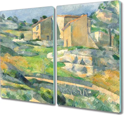 Produktbild von Coloray Herdabdeckplatte 2x30x52 cm Schneidebrett Kochplattenabdeckung Küchenbrett Hackbrett - Malerei Häuser