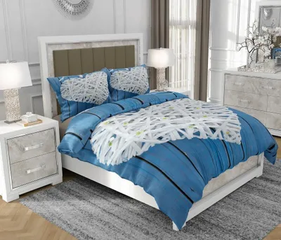 Produktbild von Bettwäsche 140x200 cm + 2x70x80 cm, 3-teilig, 100% Baumwolle, Satin, Reißverschluss, Herzen, Himmelblau - SOVIO | So.0037