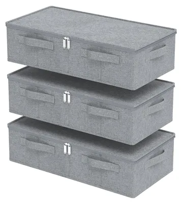 Image de Boîtes de rangement en tissu, couleur gris, dimensions 60x30x15 cm, lot de 3, pour ranger sous le lit