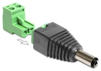 Produktbild von Delock Adapter DC 2.1 x 5.5 mm male > Terminal Block - Netzteil - 2-polige Klemmleiste (M) zu Gleichstromstecker 2,1 mm (M)