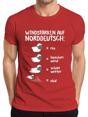 Zdjęcie produktu dla Windstärken Norddeutsch Schietwetter Schafe Plattdeutsch Saying Koszulka męska, Czerwony, XXL