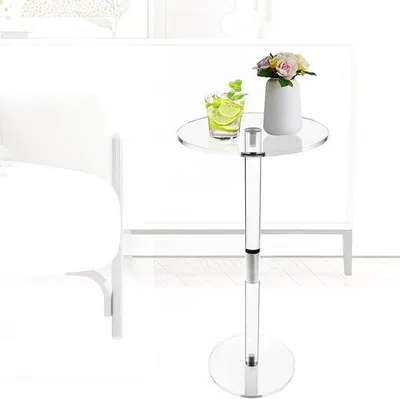 Produktbild von Famanu Kleine Runde Beistelltisch - Acryl Tisch für Schlafzimmer - Schmale Tischlösung für Kleine Räume - Tisch mit Getränkehalter