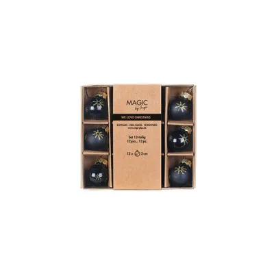 Produktbild von Weihnachtskugeln Glas 2cm Schneeflocken Motiv 12er Set Ebony Black