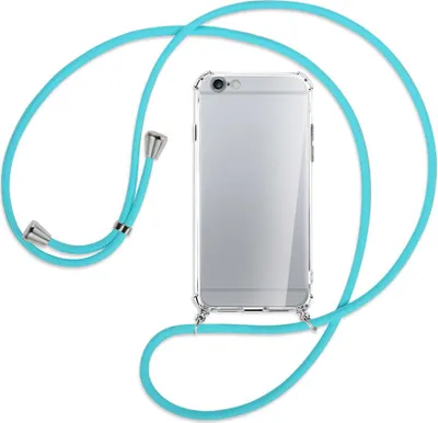 Produktbild von Handykette Backcover-Schutzhülle mit Band (Metall silberfarben) für Apple iPhone 6 / 6S - türkis
