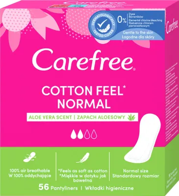 Obrázok produktu pre Carefree Bavlna Feel Normal Wkładki higieniczne Aloe Vera, 56 sztuk