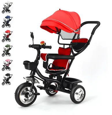 Immagine prodotto di Triciclo per bambini Kinder Dreirad - Passeggino triciclo per neonati - Modello regolabile in altezza - Adatto dai 9 mesi ai 5 anni - Portata superiore a 20 kg - Colore: rosso