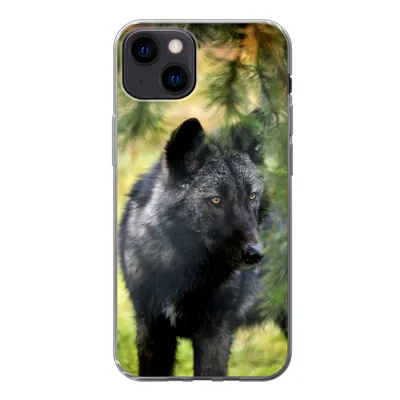 Produktbild von MuchoWow® Handyhülle Schutzhülle Hülle für iPhone 13 Wolf - Makro - Blätter Silikon Softcase Handy Hülle - Karteninhaber