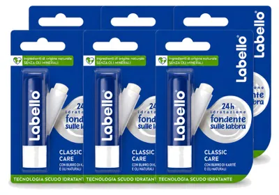 Image de 6 baumes à lèvres Labello Classic Care - Nourrissants et protecteurs - 5,5 ml - Pack économique - 6 pièces
