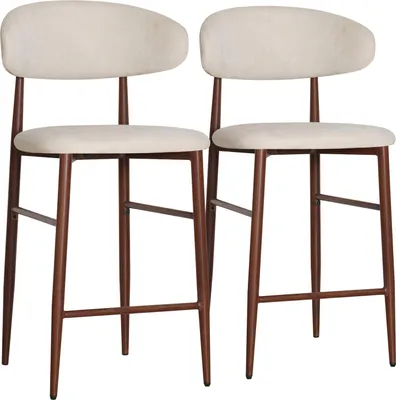 Image de Lot de 2 tabourets de bar beige et métal effet bois foncé SIMON