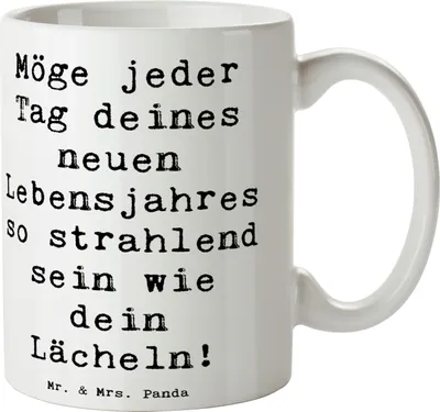Produktbild von Mr. & Mrs. Panda Bedruckte Tasse Spruch 80. Geburtstag Freude - Weiß - Geschenk, Geburtstagsfeier 80 Jahre, neues Lebensjahr, Pott, Geburtstagsgeschenk, Kaffeebecher