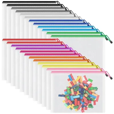 Image de Pochettes de documents format A5, lot de 24, 12 couleurs, avec fermeture éclair, en PVC