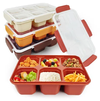 Produktbild von 4-teiliges Snackbox-Set mit Fächern, Bento-Snackbox mit 6 Fächern, Lunchbox für Kinder und Erwachsene, Frühstücksbox, Snackbox, Boxen zur Essenszubereitung, Lunchbox für Schule, Arbeit und Reisen