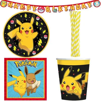 Produktbild von Partyset Pokemon Party Deko Kindergeburtstag Pikachu für 8 Kinder zum Geburtstag