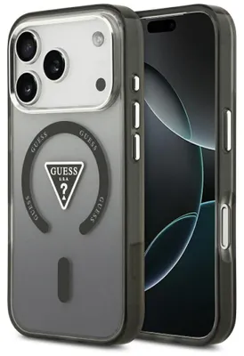 Imagen del producto de Guess, logo triangular con degradado de color, compatible con MagSafe, para Apple iPhone 18 Pro Max / 17 Pro Max, color negro