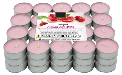 Teelichter Erdbeer-Schlagsahne-Duft, 60 Stück, 4,5 h Brenndauer, Aluminium