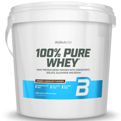 Immagine prodotto di BioTech USA 100% Pure Whey 4000 g cocco-cioccolato / Proteine del siero di latte / Deliziose proteine del siero di latte arricchite con bromealina e aminoacidi extra