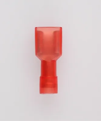 Produktbild von Flachsteckhülsen, Steckgröße 6,3 x 0,8mm vollisoliert, mit Isolationscrimp Querschnitt 0,5mm² - 1,5mm² rot, transparent