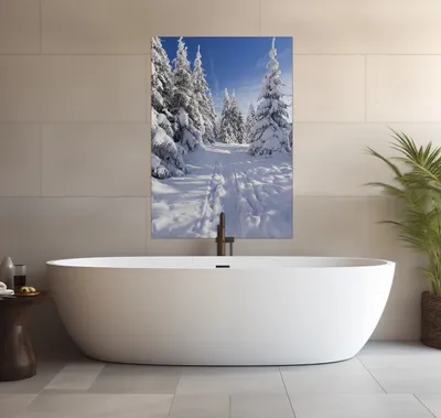 Produktbild von Wallario wasserfestes Poster selbstklebend 70 x 100 cm, Wanderweg im Schnee, Badezimmerposter Spritzschutz mit Hochglanzoberfläche in Glasoptik